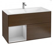 Тумба под раковину Villeroy & Boch Finion 99,6х49,8 см с подсветкой ДСП шпон грецкого ореха/светло-серый матовый лак G030GJGN