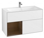 Тумба под раковину Villeroy & Boch Finion 99,6х49,8 см с подсветкой МДФ глянцевый белый лак/шпон грецкого ореха G030GNGF