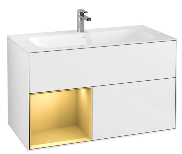 Тумба под раковину Villeroy & Boch Finion 99,6х49,8 см с подсветкой МДФ глянцевый белый лак/золотой матовый лак G030HFGF