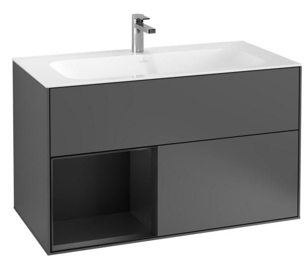 Тумба под раковину Villeroy & Boch Finion 99,6х49,8 см с подсветкой МДФ антрацит матовый лак/черный матовый лак G030PDGK