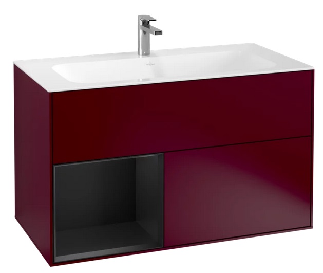 Тумба під раковину Villeroy & Boch Finion 99,6х49,8 см з підсвічуванням МДФ півонія матовий лак/чорний матовий лак G030PDHB