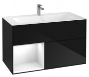 Тумба под раковину Villeroy & Boch Finion 99,6х49,8 см с подсветкой МДФ глянцевый черный лак/глянцевый белый лак G030GFPH
