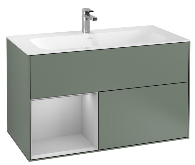 Тумба под раковину Villeroy & Boch Finion 99,6х49,8 см с подсветкой МДФ оливковый матовый лак/светло-серый матовый лак G030GJGM