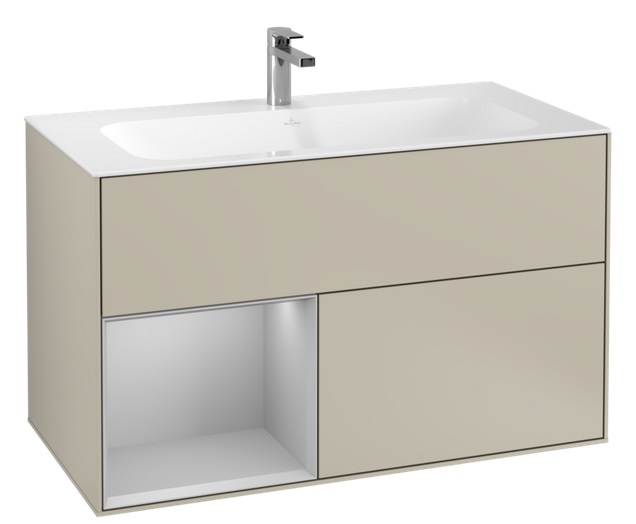 Тумба под раковину Villeroy & Boch Finion 99,6х49,8 см с подсветкой МДФ песок матовый лак/светло-серый матовый лак G030GJHH