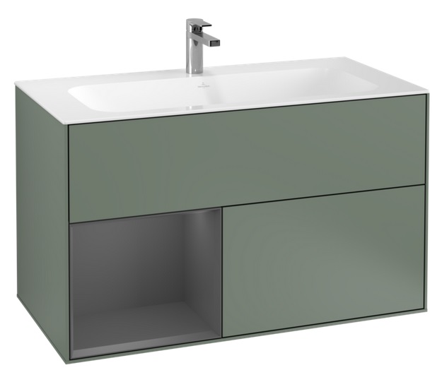 Тумба под раковину Villeroy & Boch Finion 99,6х49,8 см с подсветкой МДФ оливковый матовый лак/антрацит матовый лак G030GKGM