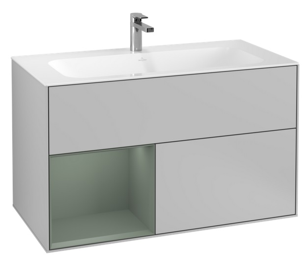 Тумба під раковину Villeroy & Boch Finion 99,6х49,8 см із підсвічуванням МДФ світло-сірий матовий лак/оливковий матовий лак G030GMGJ