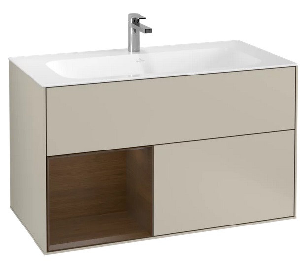 Тумба під раковину Villeroy & Boch Finion 99,6х49,8 см з підсвічуванням МДФ пісок матовий лак/шпон волоського горіха G030GNHH