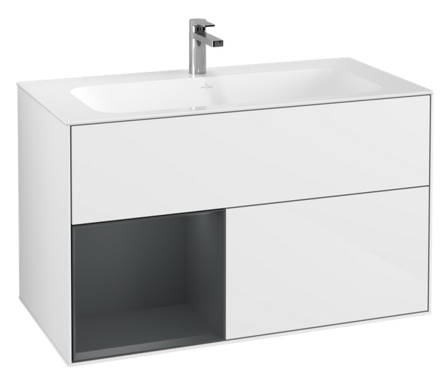 Тумба под раковину Villeroy & Boch Finion 99,6х49,8 см с подсветкой МДФ глянцевый белый лак/темно-синий матовый лак G030HGGF