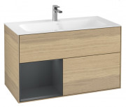 Тумба під раковину Villeroy & Boch Finion 99,6х49,8 см з підсвічуванням ДСП шпон дуба/темно-синій матовий лак G030HGPC