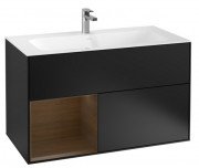Тумба под раковину Villeroy & Boch Finion 99,6х49,8 см с подсветкой МДФ черный матовый лак/шпон грецкого ореха G030GNPD