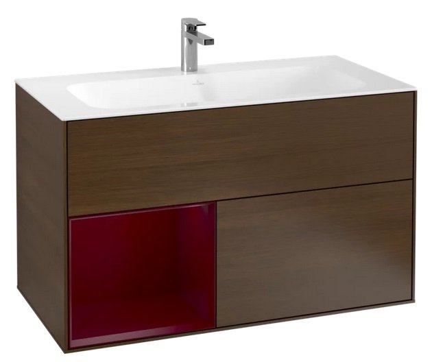 Тумба під раковину Villeroy & Boch Finion 99,6х49,8 см з підсвічуванням ДСП шпон волоського горіха/півон матовий лак G030HBGN