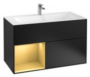 Тумба под раковину Villeroy & Boch Finion 99,6х49,8 см с подсветкой МДФ черный матовый лак/золотой матовый лак G030HFPD