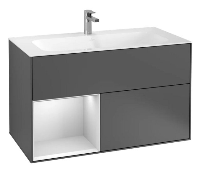 Тумба під раковину Villeroy & Boch Finion 99,6х49,8 см з підсвічуванням антрацит матовий лак/білий матовий лак G030MTGK