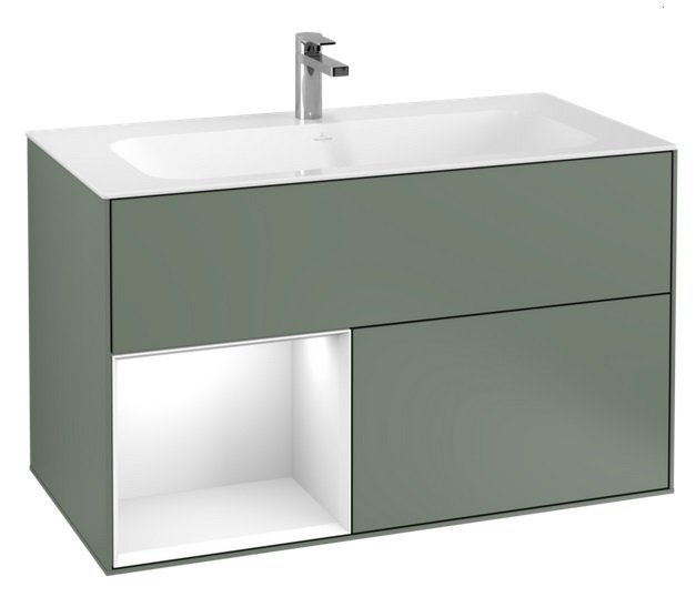 Тумба під раковину Villeroy & Boch Finion 99,6х49,8 см з підсвічуванням МДФ оливковий матовий лак/глянсовий білий лак G030GFGM
