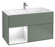 Тумба под раковину Villeroy & Boch Finion 99,6х49,8 см с подсветкой МДФ оливковый матовый лак/глянцевый белый лак G030GFGM