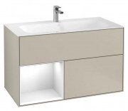 Тумба под раковину Villeroy & Boch Finion 99,6х49,8 см с подсветкой МДФ песок матовый лак/глянцевый белый лак G030GFHH