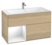 Тумба под раковину Villeroy & Boch Finion 99,6х49,8 см с подсветкой ДСП шпон дуба/глянцевый белый лак G030GFPC