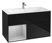 Тумба под раковину Villeroy & Boch Finion 99,6х49,8 см с подсветкой МДФ глянцевый черный лак/светло-серый матовый лак G030GJPH