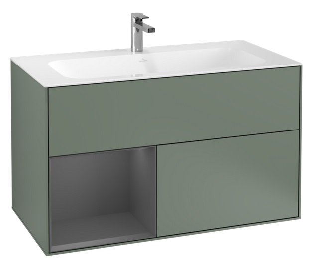 Тумба под раковину Villeroy & Boch Finion 99,6х49,8 см с подсветкой МДФ оливковый матовый лак/антрацит матовый лак G030GKGM
