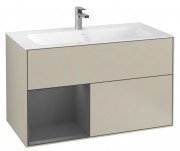 Тумба под раковину Villeroy & Boch Finion 99,6х49,8 см с подсветкой МДФ песок матовый лак/антрацит матовый лак G030GKHH