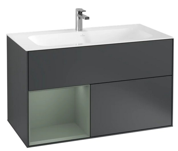 Тумба под раковину Villeroy & Boch Finion 99,6х49,8 см с подсветкой МДФ темно-синий матовый лак/оливковый матовый лак G030GMHG