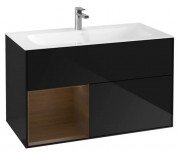 Тумба под раковину Villeroy & Boch Finion 99,6х49,8 см с подсветкой МДФ глянцевый черный лак/шпон грецкого ореха G030GNPH