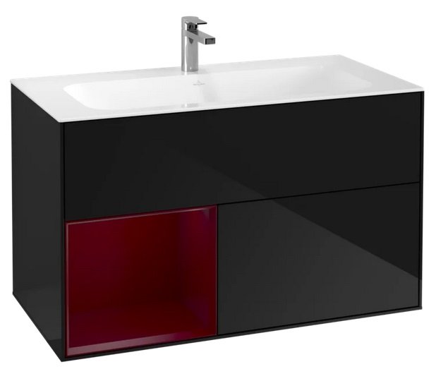 Тумба под раковину Villeroy & Boch Finion 99,6х49,8 см с подсветкой МДФ глянцевый черный лак/пион матовый лак G030HBPH