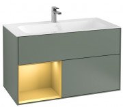 Тумба под раковину Villeroy & Boch Finion 99,6х49,8 см с подсветкой МДФ оливковый матовый лак/золотой матовый лак G030HFGM