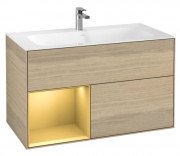 Тумба під раковину Villeroy & Boch Finion 99,6х49,8 см з підсвічуванням ДСП шпон дуба/золотий матовий лак G030HFPC