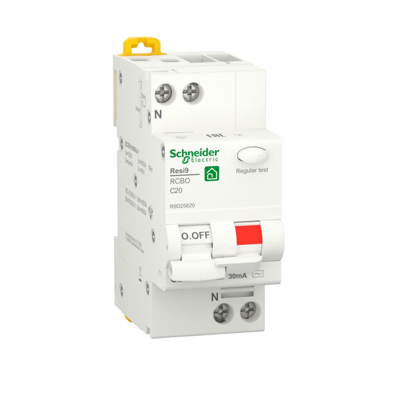 Диференціальний автоматичний вимикач Schneider Electric Resi9 20А 1P+N 6кA З 30мA тип AС R9D25620