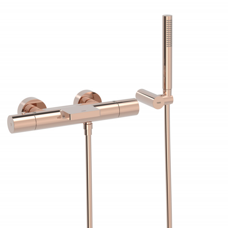 Термостат для ванны Tres Study Exclusive с каскадным изливом и ручным душем розовое золото 26117209OP