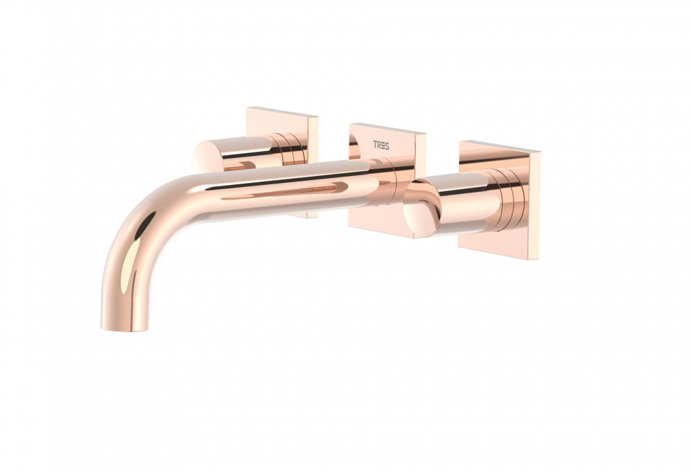 Смеситель для раковины Tres Project-Tres настенный двухвентильный розовое золото 21115101OP