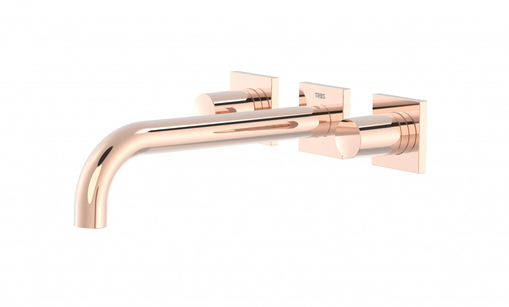 Смеситель для раковины Tres Project-Tres настенный двухвентильный розовое золото 21115201OP