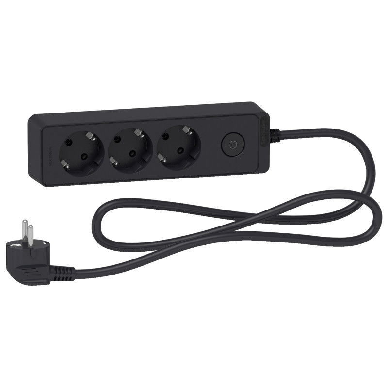 Подовжувач Schneider Electric Unica 3 розетки із заземленням 1,5 м чорний ST9431B
