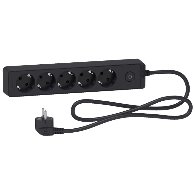 Подовжувач Schneider Electric Unica 5 розеток із заземленням 1,5 м чорний ST9451B