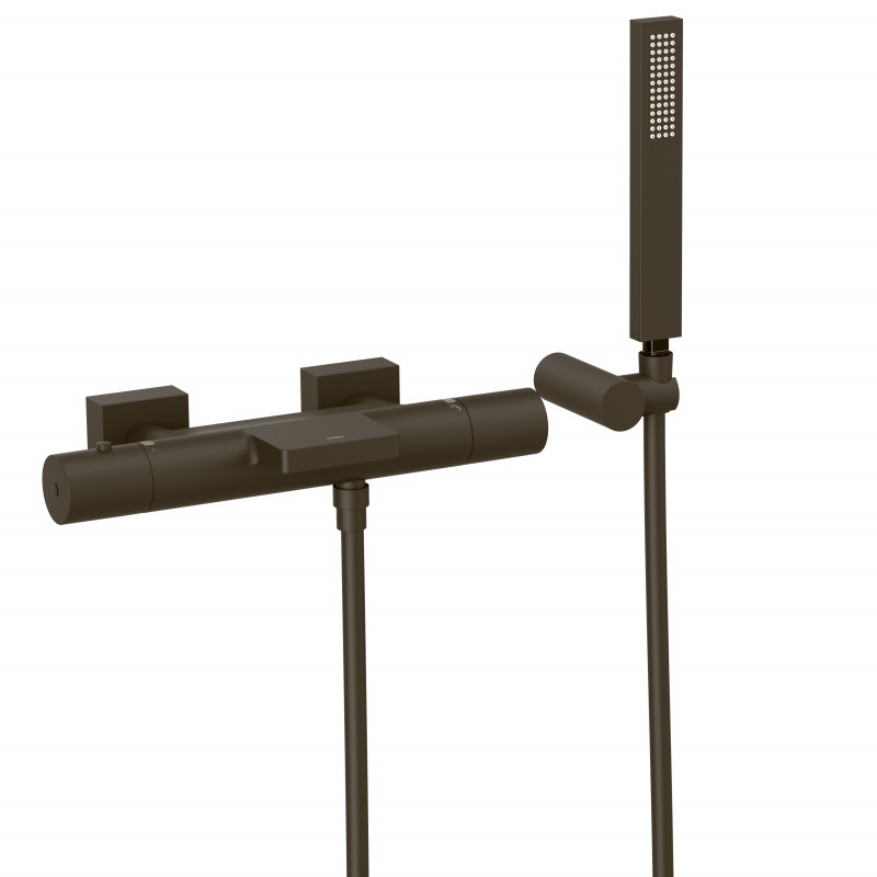 Термостатичний змішувач для ванни Tres Project-Tres двовентильний з каскадним виливом бронзовий чорний 21117409KMB