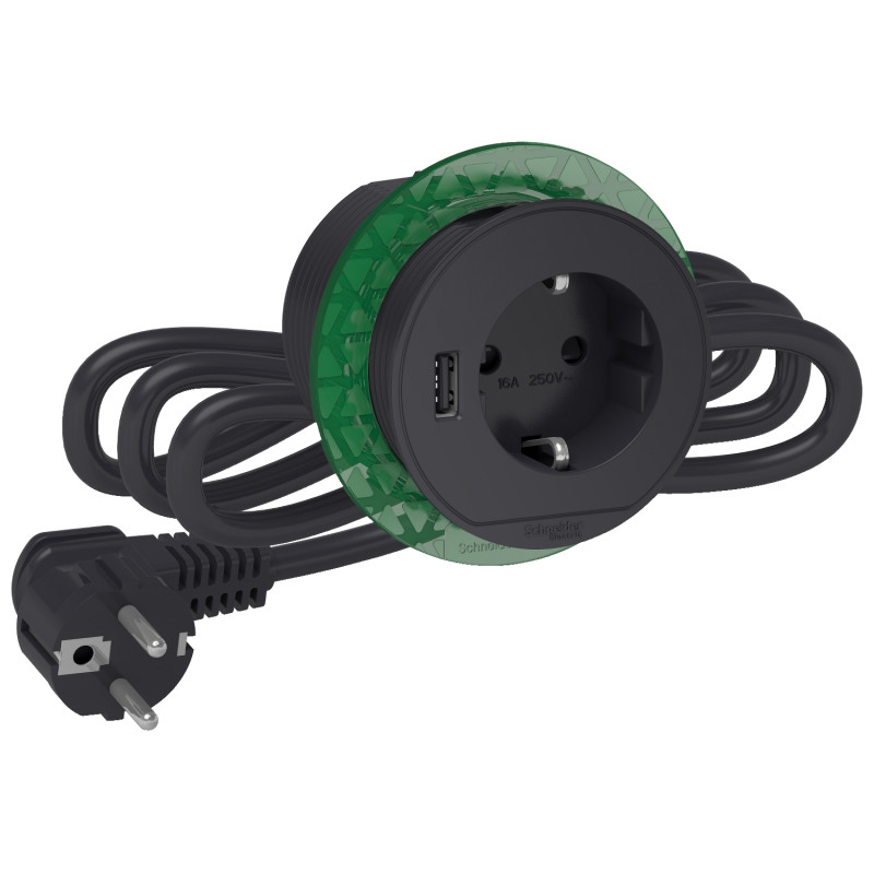 Блок розеток Schneider Electric Unica New (2К+З)+USB тип антрацит INS44005