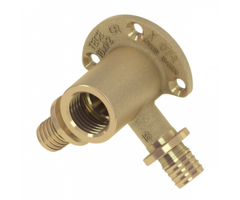 Тройник угловой Tece TECEflex с настенным креплением 16хRp1/2х16 латунь 708501