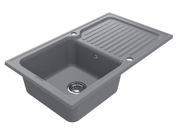 Мийка для кухні Miraggio Orlean 86,1х49,6 см з 2 отворами під змішувач кварцовий пісок Mirastone сірий 0001284