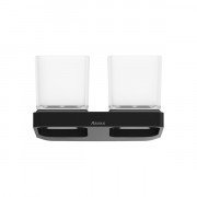 Двойной стакан для зубных щеток Ravak 10° с держателем латунь/стекло черный матовый X07P558