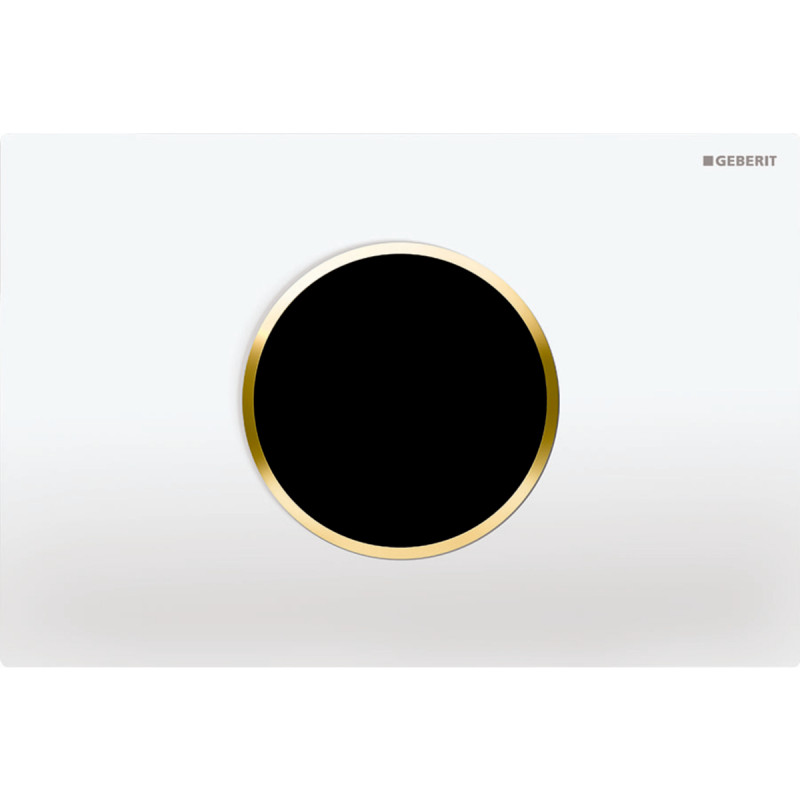 Кнопка смыва Geberit Sigma 10 питание от сети двойной смыв пластик альпийский белый/золото 115.907.KK.6