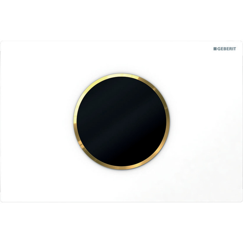 Кнопка смыва Geberit Sigma 10 питание от батареек двойной смыв пластик альпийский белый/золото 115.908.KK.6