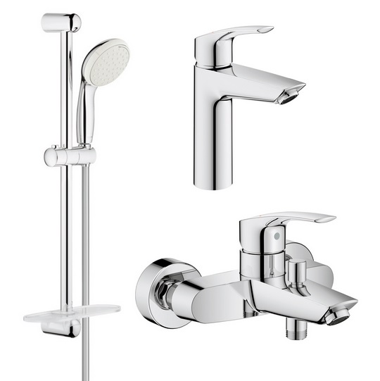 Комплект смесителей для ванной Grohe Eurosmart New 3 в 1 с душевым набором хром UA123246M0