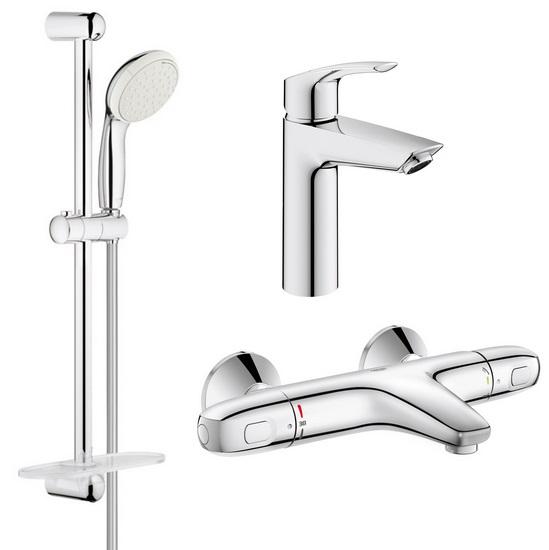 Комплект змішувачів для ванної Grohe Eurosmart New + Grohtherm 1000 з душовим набором хром UA34101TM0
