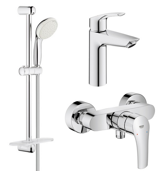 Комплект змішувачів для ванної Grohe Eurosmart New 3 в 1 з душовим набором хром UA123244M0