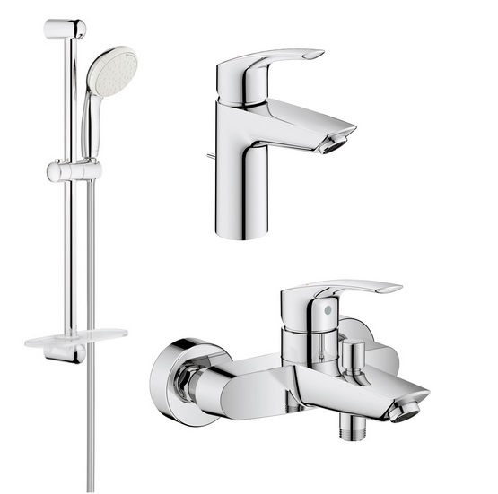 Комплект смесителей для ванной Grohe Eurosmart New 3 в 1 с душевым набором хром UA123238S0