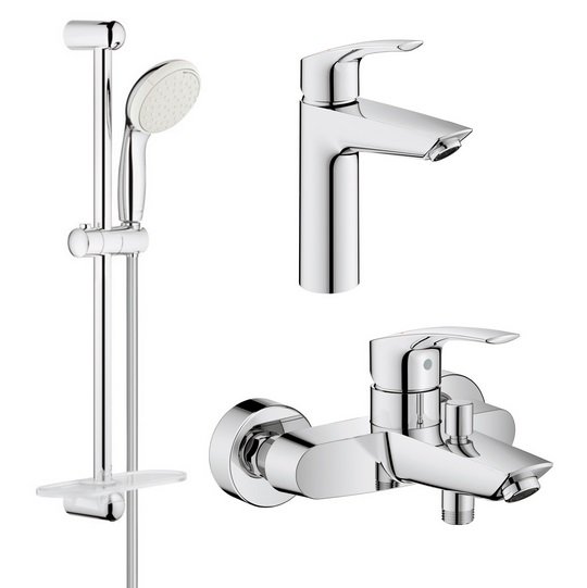 Комплект змішувачів для ванної Grohe Eurosmart New 3 в 1 з душовим набором хром UA123246M0
