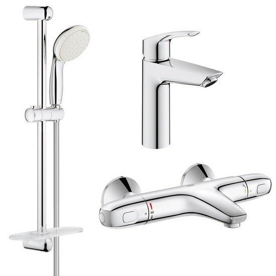 Комплект смесителей для ванной Grohe Eurosmart New + Grohtherm 1000 с душевым набором хром UA34101TM0
