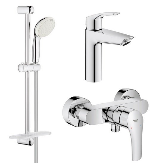 Комплект смесителей для ванной Grohe Eurosmart New 3 в 1 с душевым набором хром UA123244M0