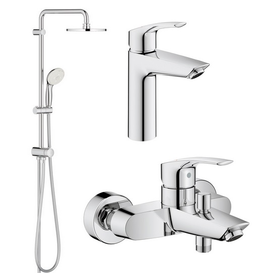 Комплект смесителей для ванной Grohe Eurosmart New 3 в 1 с душевым набором хром UA123389M0
